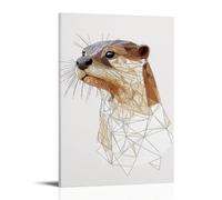 ZBBZJYHH Portrait géométrique de loutre élégamment défini par des lignes abstraites lisses sur fond solide pur. Décoration murale artistique moderne à suspendre, 40 x 60 cm