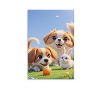 ZBBZJYHH Poster animal avec deux chiens et un lapin parmi les œufs de Pâques - Décoration murale artistique moderne à suspendre - 40 x 60 cm