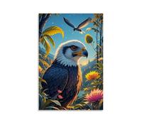 ZBBZJYHH Poster animal d'un faucon bleu foncé, blanc et jaune parmi les fleurs - Décoration murale artistique moderne à suspendre - 20 x 30 cm
