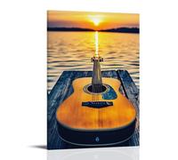 ZBBZJYHH Poster de musique avec guitare acoustique sur un quai près de l'eau - Décoration murale artistique moderne à suspendre 60 x 90 cm