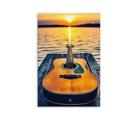 ZBBZJYHH Poster de musique avec guitare acoustique sur un quai près de l'eau - Décoration murale artistique moderne à suspendre - 40 x 60 cm