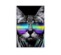 ZBBZJYHH Poster graffiti, décoration murale, peintures, animaux, chats portant des écouteurs et des lunettes de soleil, décoration murale artistique moderne à suspendre, 20 x 30 cm
