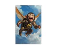ZBBZJYHH Poster mural artistique moderne à suspendre A Monkey with Jetpack Performs Loops in The Sky, Laughing with Glee, 40 x 60 cm