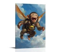 ZBBZJYHH Poster mural artistique moderne à suspendre A Monkey with Jetpack Performs Loops in The Sky, Laughing with Glee, 60 x 90 cm