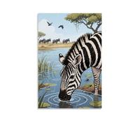 ZBBZJYHH Poster mural artistique moderne à suspendre avec inscription « A Zebra Drinking Water by The River », 40 x 60 cm