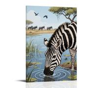 ZBBZJYHH Poster mural artistique moderne à suspendre avec inscription « A Zebra Drinking Water by The River », 60 x 90 cm