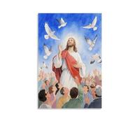 ZBBZJYHH Poster mural artistique moderne à suspendre Jésus Bénédiction, personnes regardant vers le haut, colombes volantes, 30 x 45 cm