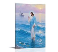 ZBBZJYHH Poster mural artistique moderne à suspendre Jésus sur l'eau calme, vagues bleues 20 x 30 cm