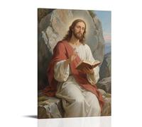 ZBBZJYHH Poster mural artistique moderne à suspendre Jésus sur un rocher, tenant la Bible, 40 x 60 cm
