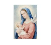 ZBBZJYHH Poster mural artistique moderne à suspendre Marie tenant bébé Jésus, colombe sur son épaule, yeux doux, 30 x 45 cm