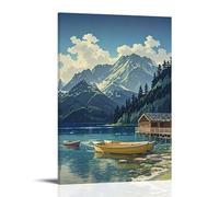 ZBBZJYHH Poster panoramique avec une maison avec une cabine au-dessus d'elle et 2 rangées de bateaux amarrés au quai - Décoration murale artistique moderne à suspendre - 20 x 30 cm