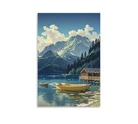 ZBBZJYHH Poster panoramique avec une maison avec une cabine au-dessus d'elle et 2 rangées de bateaux amarrés au quai - Décoration murale artistique moderne à suspendre - 60 x 90 cm