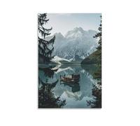 ZBBZJYHH Poster panoramique de chaîne de montagnes avec une petite péniche ancrée au quai - Décoration murale artistique moderne à suspendre - 50 x 75 cm