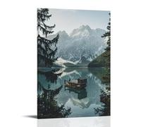 ZBBZJYHH Poster panoramique de chaîne de montagnes avec une petite péniche ancrée au quai - Décoration murale artistique moderne à suspendre - 20 x 30 cm