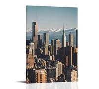 ZBBZJYHH Poster panoramique de l'horizon de Chicago vu d'en haut au début de la journée avec une neige - Montagne enneigée - Décoration murale artistique moderne à suspendre 60 x 90 cm
