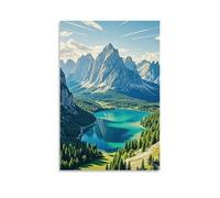 ZBBZJYHH Poster panoramique d'un lac alpin vert avec des sommets de montagnes en arrière-plan - Décoration murale artistique moderne à suspendre - 20 x 30 cm