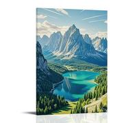 ZBBZJYHH Poster panoramique d'un lac alpin vert avec des sommets de montagnes en arrière-plan - Décoration murale artistique moderne à suspendre - 20 x 30 cm