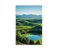 ZBBZJYHH Poster panoramique pour la vallée verte en arrière-plan des montagnes lointaines - Décoration murale moderne à suspendre - 20 x 30 cm