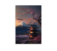 ZBBZJYHH Poster Paysage urbain Pagode au pied du Mont Fuji - Décoration murale artistique moderne à suspendre - 40 x 60 cm