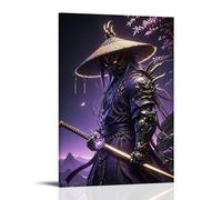 ZBBZJYHH Poster Samouraï avec grande arme à la tête et fond violet - Décoration murale artistique moderne à suspendre - 60 x 90 cm