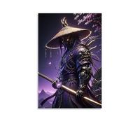 ZBBZJYHH Poster Samouraï avec grande arme à la tête et fond violet - Décoration murale artistique moderne à suspendre - 20 x 30 cm