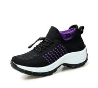 ZBDP Baskets orthopédiques pour femme - Chaussures de marche décontractées pour femme - Blanc noir et rouge - 35-45, 1855 Noir Violet, 41.5 EU