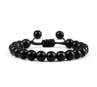 ZBDP Bracelets réglables pour couples avec perles de 8 mm Noir et blanc Tressage macramé Amoureux Bracelet Femme Homme Distance Bijoux