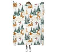 ZBDP Couverture imprimée élan, arbre de Noël, lapin, écureuil, oiseau, douce, légère, chaude et confortable pour chambre à coucher, literie et canapé
