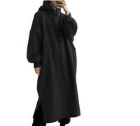 ZBDP Épaissir Automne Hiver Femmes Oversize Hoodie Robe Longue Solide Manches Longues Femmes Vêtements Split Casual Loose Robes, Noir , S