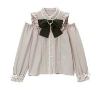 ZBDP Harajuku Kawaii Chemisier surdimensionné Printemps Femmes Dentelle Nœud Manches Longues Rose Formelle Chemises Girly Vintage Tops Blusas, 4, XL