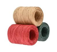 ZBDP Lot de 3 rouleaux de ruban raphia rouge vert naturel de 200 m par rouleau de 100 m de long pour emballage de fête et décoration de vacances