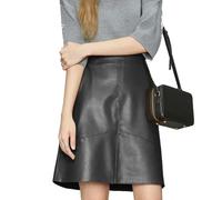 ZBDP Temperamen Simplicity Office Lady Automne Hiver Femmes Solide Taille Haute Court Slim A-line Jupe en Cuir PU, Noir , 40