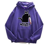 ZBDP What Cute Little Black Cat Men Hoodie Street Fleece Hoody Hipster Automne Sweatshirt Hip Hop Vêtements Femme, violet, XXL