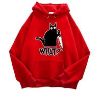 ZBDP What Cute Little Black Cat Men Hoodie Street Fleece Hoody Hipster Automne Sweatshirt Hip Hop Vêtements Femme, Rouge, XL