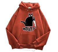 ZBDP What Cute Little Black Cat Men Hoodie Street Fleece Hoody Hipster Automne Sweatshirt Hip Hop Vêtements Femme, rouge brique, M