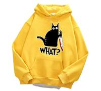 ZBDP What Cute Little Black Cat Men Hoodie Street Fleece Hoody Hipster Automne Sweatshirt Hip Hop Vêtements Femme, jaune, XL