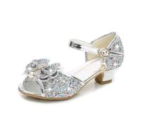 ZBDZSW 5 Couleurs Enfants Princesse Sandales Enfants Filles Chaussures de Mariage Talons Hauts Chaussures Robe Nœud Papillon Or Rose Bleu Argent, argenté, 29 EU