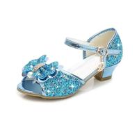 ZBDZSW 5 Couleurs Enfants Princesse Sandales Enfants Filles Chaussures de Mariage Talons Hauts Chaussures Robe Nœud Papillon Or Rose Bleu Argent, bleu, 19 EU