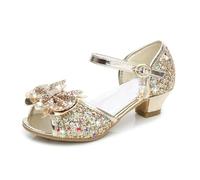 ZBDZSW 5 Couleurs Enfants Princesse Sandales Enfants Filles Chaussures de Mariage Talons Hauts Chaussures Robe Nœud Papillon Or Rose Bleu Argent, doré, 32 EU
