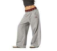 ZBDZSW Rétro College Style Loose Fit Ensemble Deux Pièces avec Double Taille Tête Faux Pantalon de Salle de Bain pour Sports Loisirs Mode, gris, S