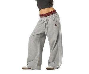 ZBDZSW Rétro College Style Loose Fit Ensemble Deux Pièces avec Double Taille Tête Faux Pantalon de Salle de Bain pour Sports Loisirs Mode, gris, S