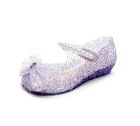 ZBDZSW Sandales de princesse avec nœud papillon pour enfants avec fond souple et talons hauts en cristal gelée pour mariage, fête, chaussures de plage en PVC, violet, 28 EU