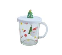 ZBDZSW Tasse à café en verre avec couvercle Motif sapin de Noël
