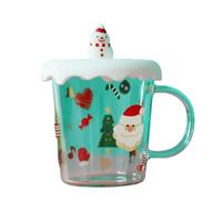 ZBDZSW Tasse à café en verre avec couvercle Motif sapin de Noël