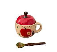 ZBDZSW Tasse vintage avec couvercle et cuillère en forme de pomme Tasse à eau en céramique pour filles Tasse à café de Noël Couple Lait Petit déjeuner