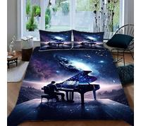Zbeiba Housse de Couette 140x200cm Motif Pianiste Jouant Solo sous Le Ciel Étoilé Parure de lit 140x200 cm,#5,Parure de Lit avec Fermeture Éclair Sets de Microfibre