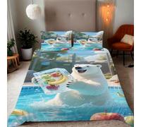 Zbeiba Housse de Couette 200x200cm en Microfibre avec 2 Taies d'oreiller 65x65 cm Parures de lit avec Imprimés de Ours Polaires, Piscine, Fruits glacés,#7