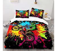 Zbeiba Housse de Couette 220x240cm Moto de Cross Style Graffiti Parure de lit 220x240 cm,#1,Parure de Lit de Microfibre