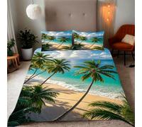 Zbeiba Housse de Couette 90x180cm en Microfibre avec 2 Taies d'oreiller 65x65 cm Parures de lit avec Imprimés de Cocotiers sur Une Plage Tropicale,#3