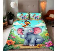 Zbeiba Housse de Couette Parures de lit 140x200cm Microfibre Douce et résistante - Entretien Facile avec imprimés de Éléphant Cartoon de la forêt Motifs(#8